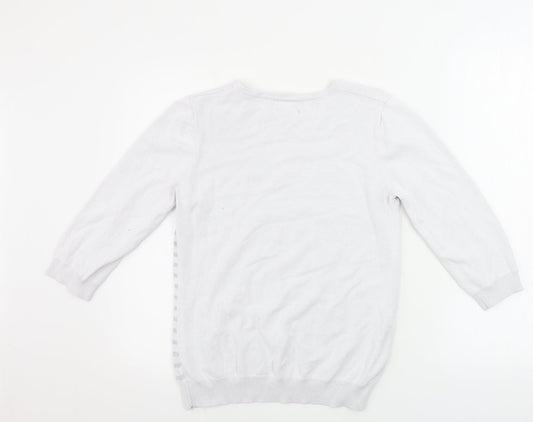 Simon Jefferey Womens White Floral Henley Jumper Size S