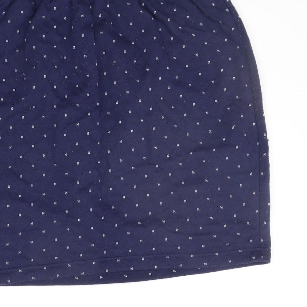Brand and care label for Dash women’s blue geometric a-line skirt, size L