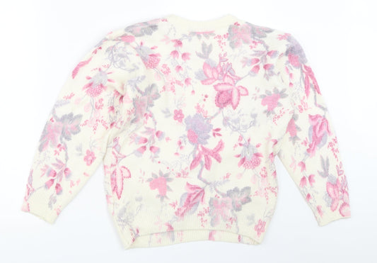 HONEY Womens Ivory Floral Pullover Jumper One Size