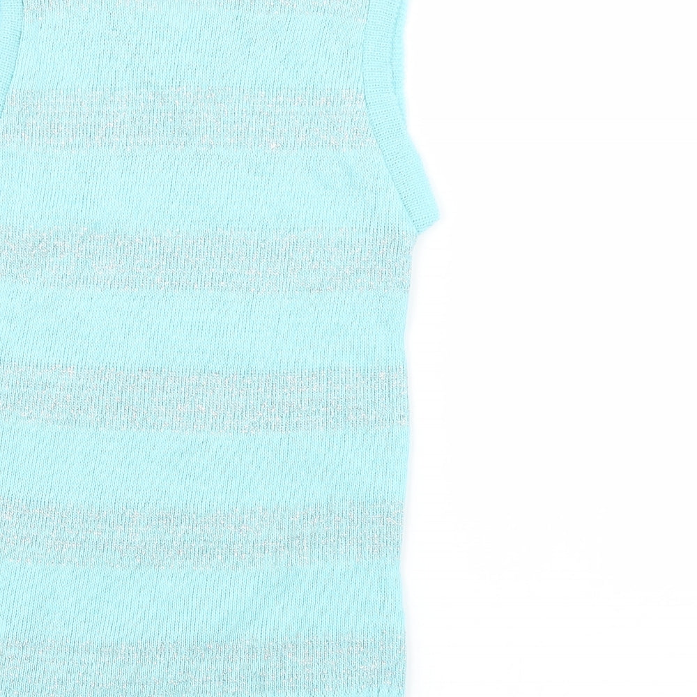 Brand and care label for Black Pepper women’s blue striped vest jumper, size XL