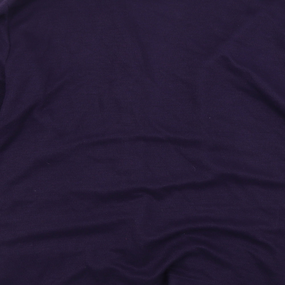Brand and care label for By Design women’s purple cardigan jumper, size M