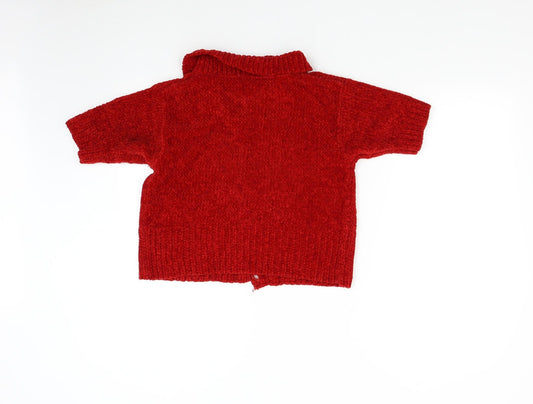 C&A Girls Red Knit Cardigan Jumper Size 14 Years