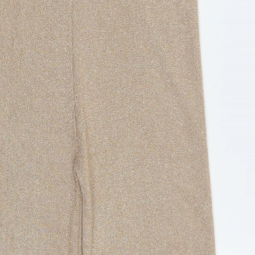 Brand and care label for Flamade women’s gold trousers, size S, 26-inch leg