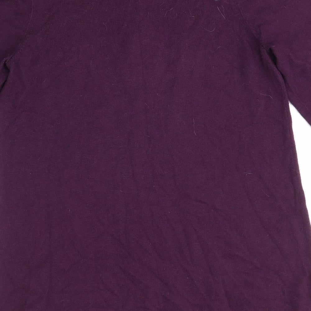 Brand and care label for Ann Taylor women’s purple cardigan jumper, size M
