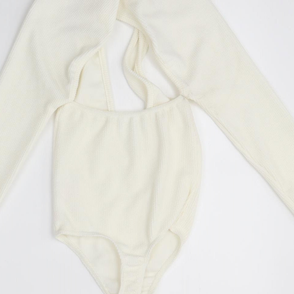 Boohoo Womens Ivory Bodysuit One-Piece Size 6
