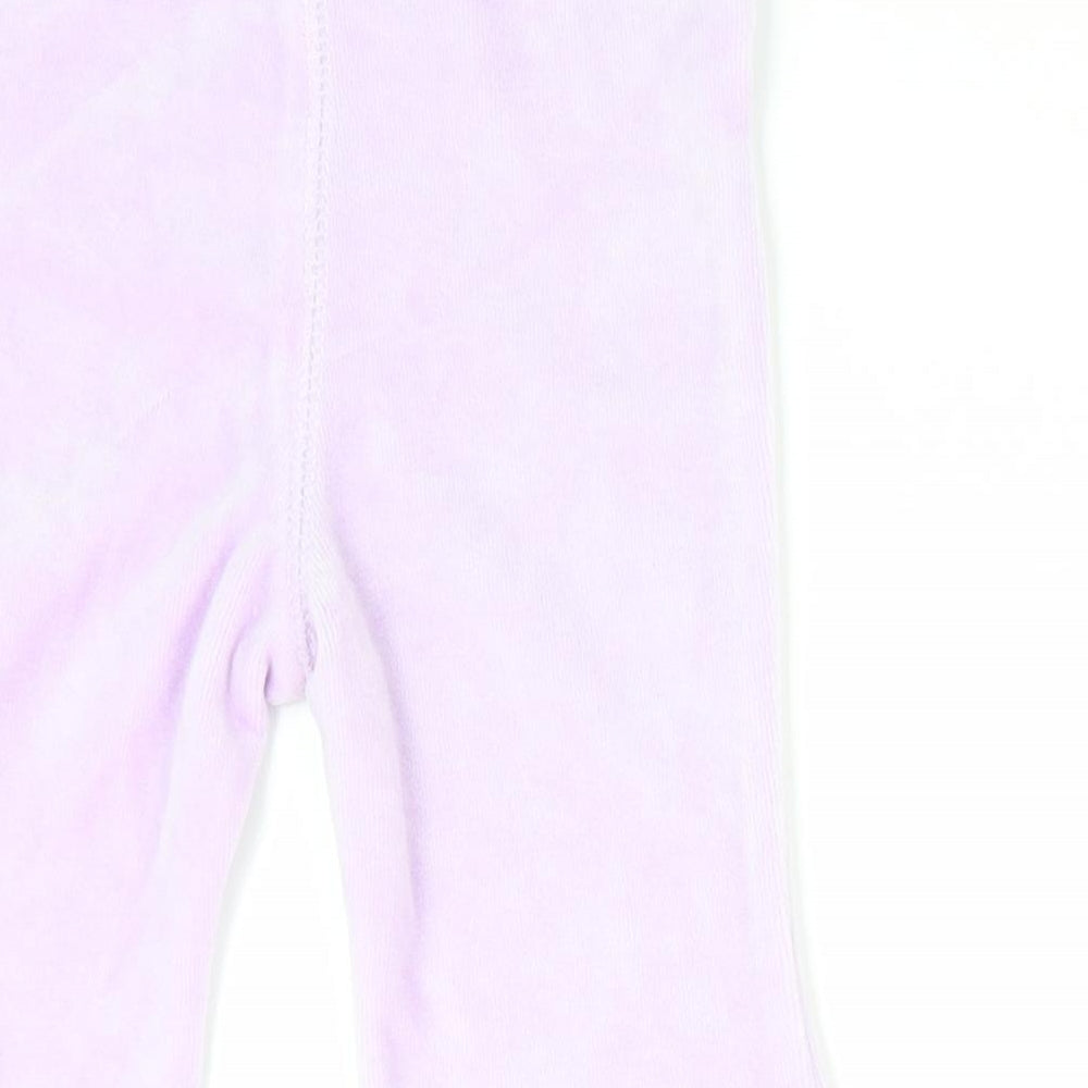Brand and care label for George girls’ purple jogger trousers, size 0-3, months - velvet feel
