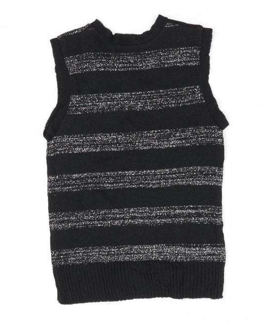 Black Pepper Girls Black Striped Vest Jumper Size XL - Glitter Stripe