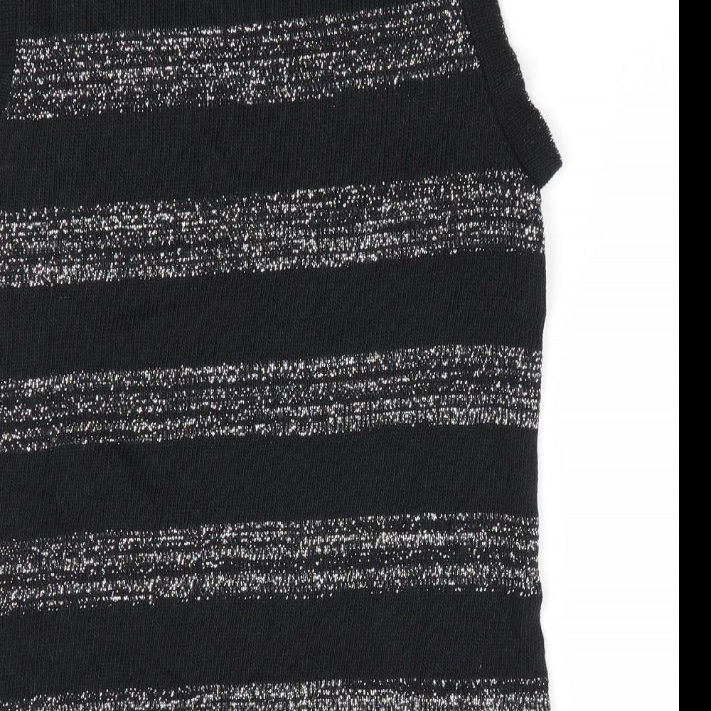 Brand and care label for Black Pepper girls’ black striped vest jumper, size XL, - glitter stripe