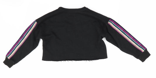 Primark Girls Black Pullover Sweatshirt Size 8-9 Years - Merci - cropped