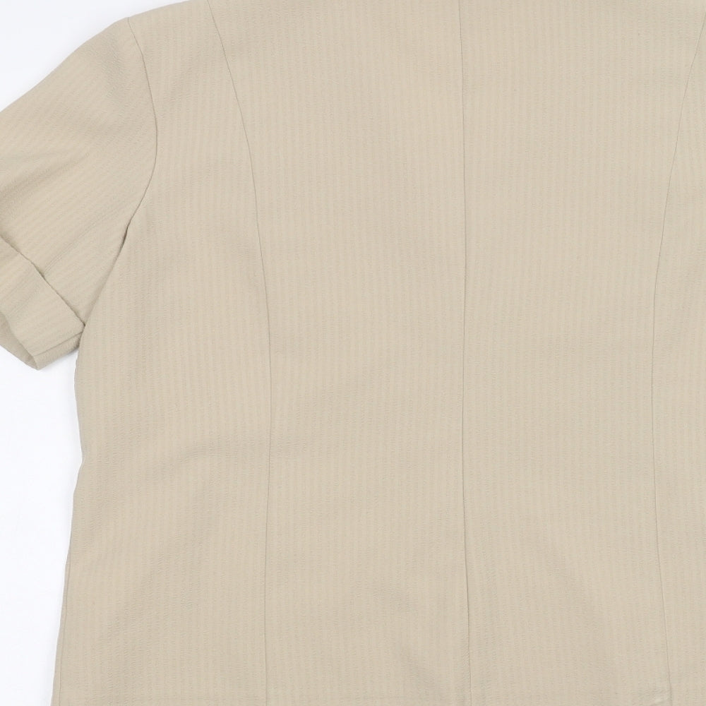 Brand and care label for Classics women’s brown basic button-up, size UK 14
