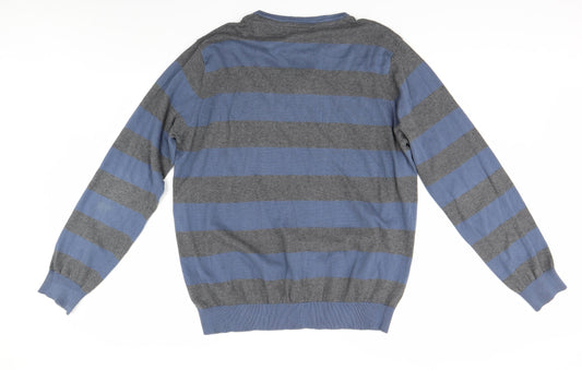 Trait Mens Blue Striped Henley Jumper Size XL