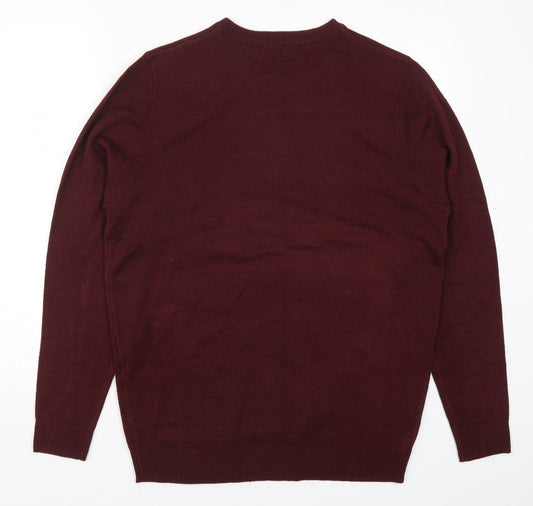 Avenue Mens Red Knit Pullover Jumper Size M - Reinbeer