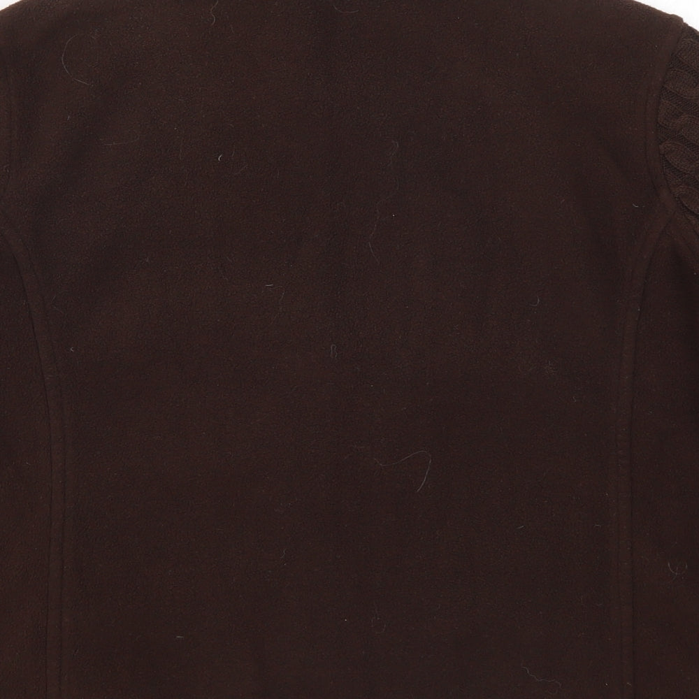 Brand and care label for Klass women’s brown fleece jacket, size L