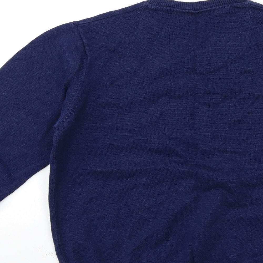 Brand and care label for Blue Harbour men’s blue knit jumper, size S