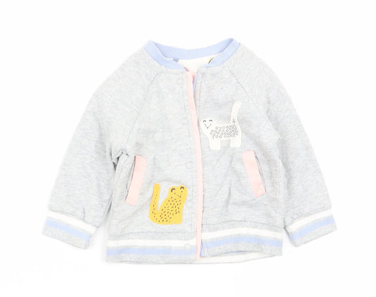 Mini Club Girls Grey Animal Print Pullover Jumper Size 3-6 Months - button up