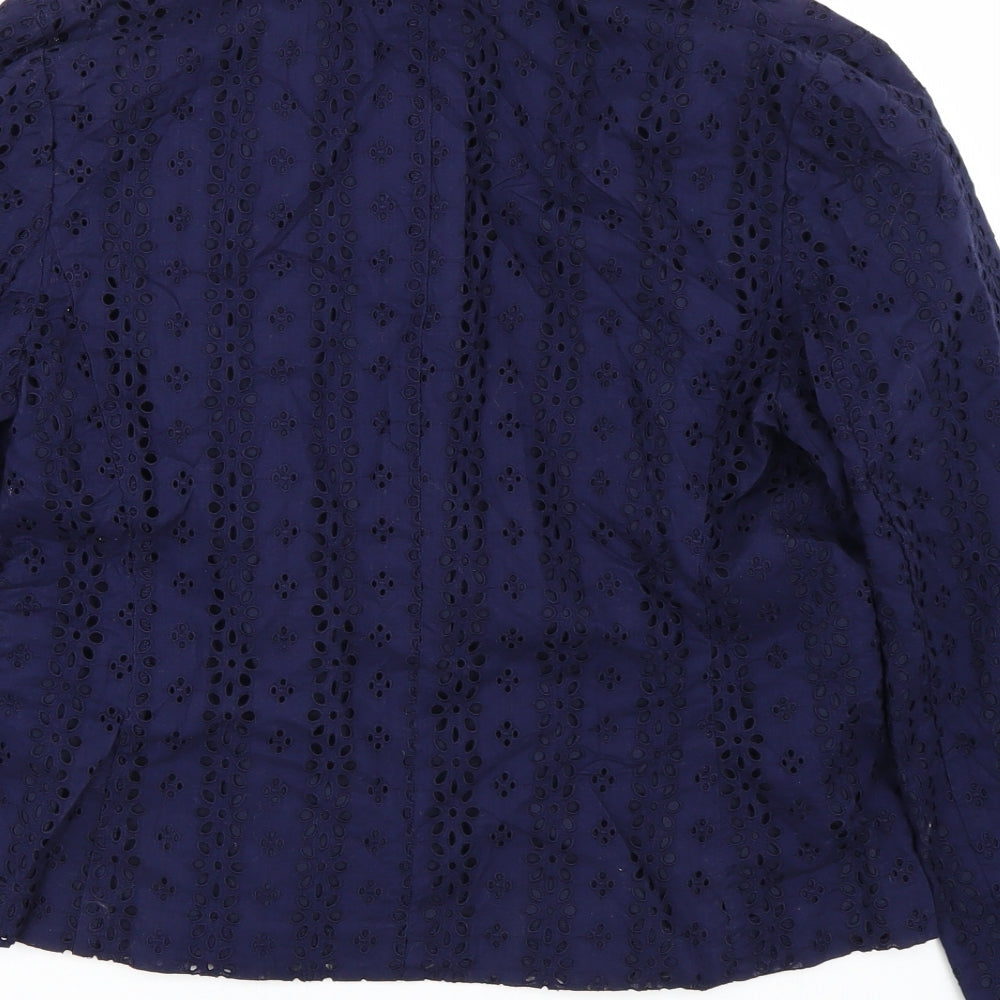 Brand and care label for Marks & Spencer women’s blue floral jacket suit, size UK 12