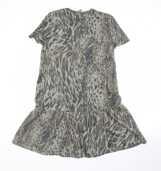 Zara Womens Grey Animal Print A-Line Size M - Leopard print