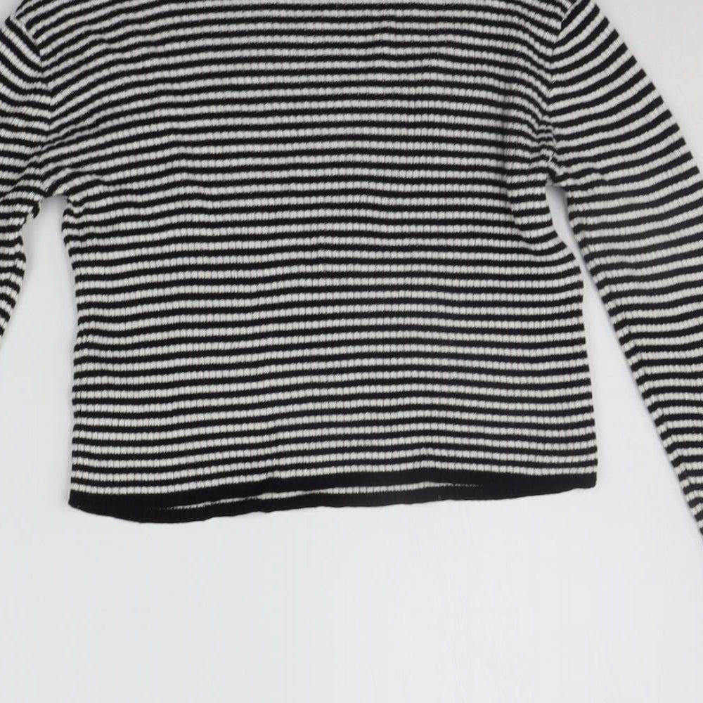 Brand and care label for MISS EVIE girls’ black striped jumper, size 11-12, years
