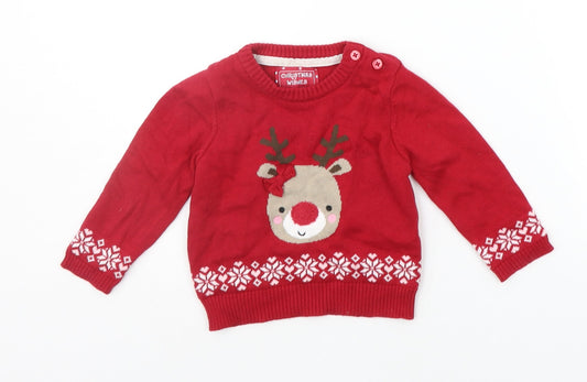 Primark Baby Red Geometric Pullover Jumper Size 3-6 Months - christams