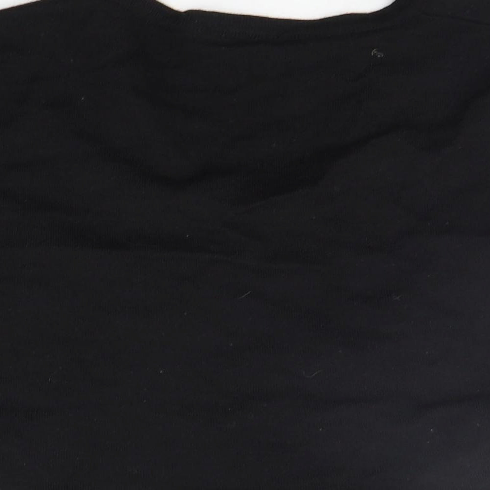 Brand and care label for H&M women’s black cardigan jumper, size L