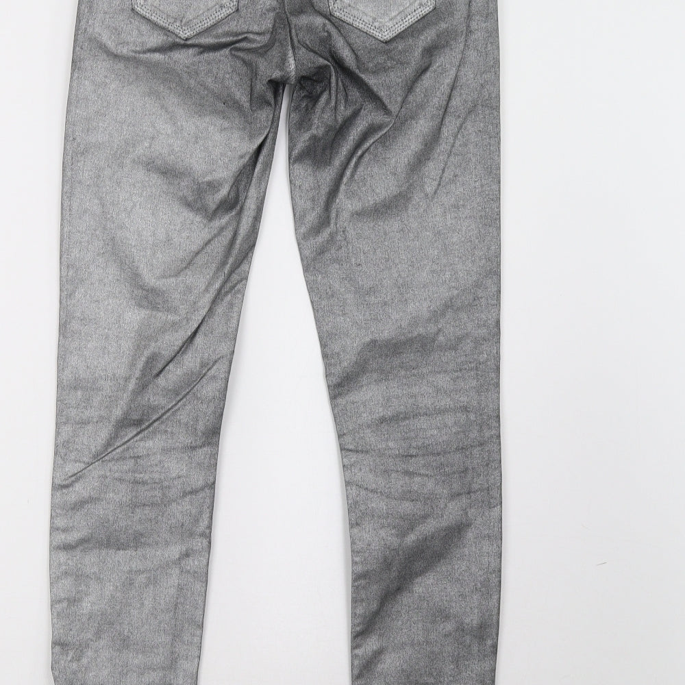 Brand and care label for Zara women’s grey skinny jeans, size UK 34, 30-inch leg