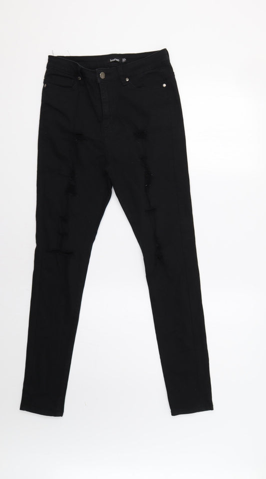 Additional front view of Boohoo women’s black skinny jeans, size UK 10, 30-inch leg