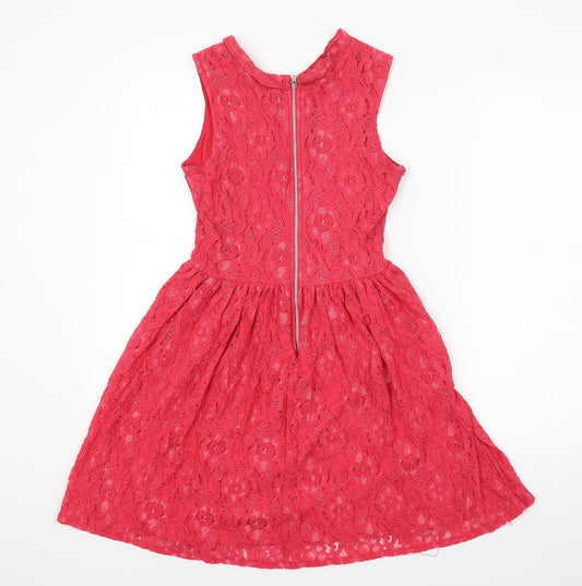 Preworn Womens Red Floral A-Line Size 8
