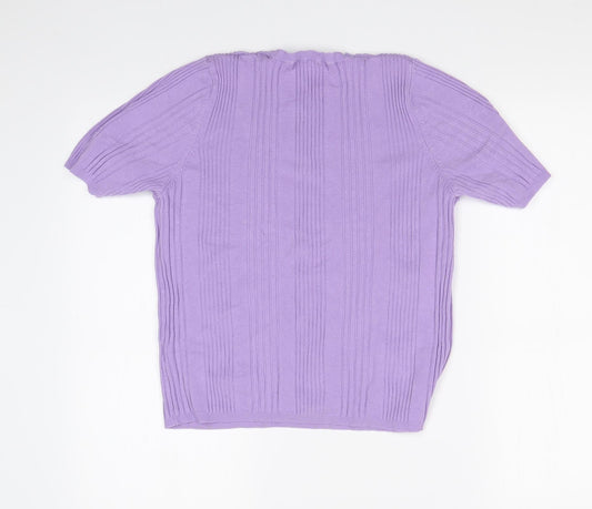 M&S Womens Purple Striped Basic T-Shirt Size 14
