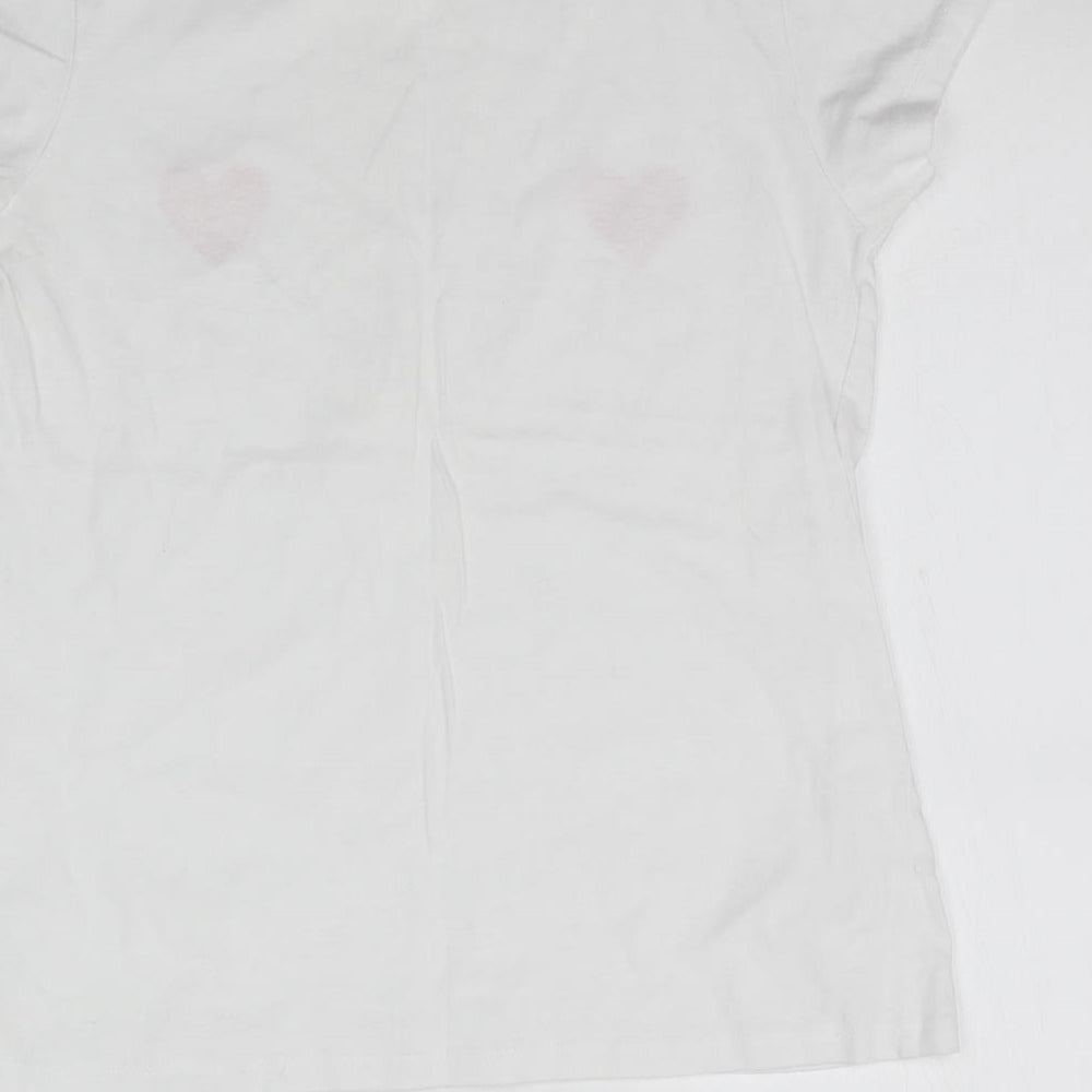 Brand and care label for Primark women’s white basic t-shirt, size UK 6, - love hearts