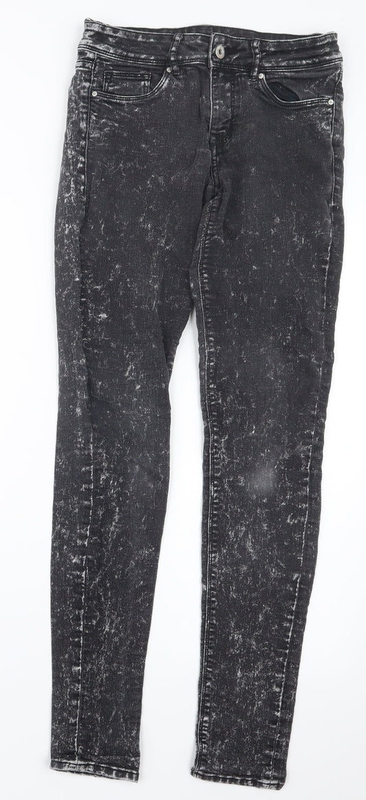 Additional front view of Divided by H&M women’s black denim straight jeans, size UK 8, 30-inch leg