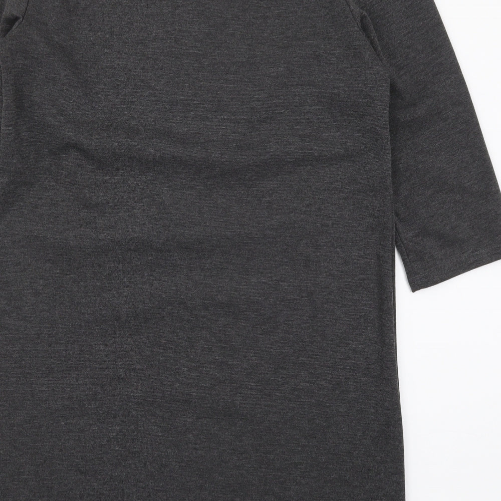 Brand and care label for New Look women’s grey t-shirt dress, size UK 12