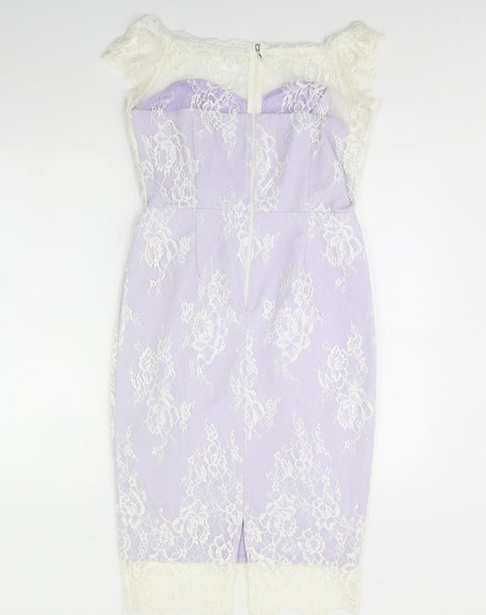 Back view of Paper Dolls women’s purple pencil dress, size UK 12
