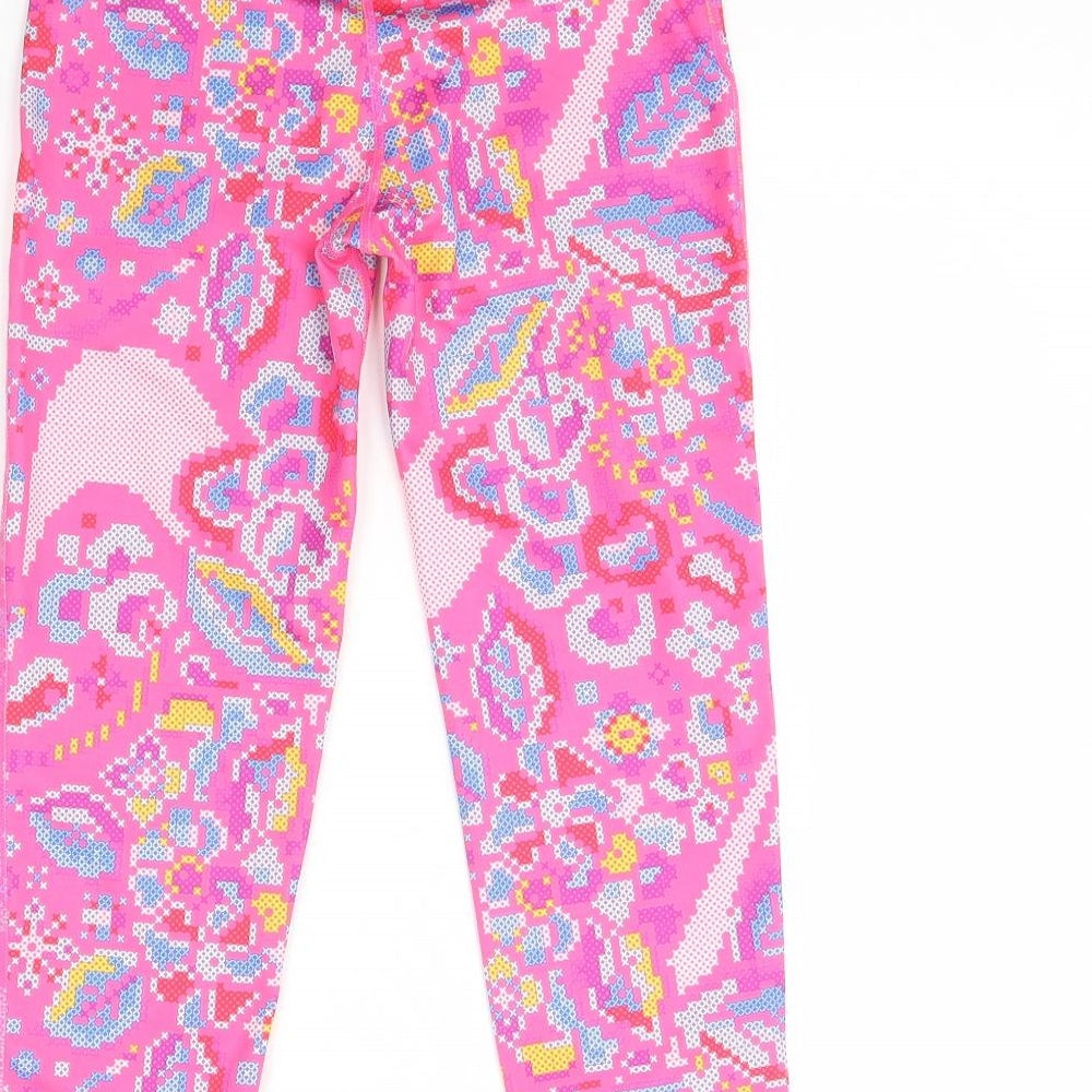 Preworn Girls Pink Geometric Capri Trousers Size 12 Years
