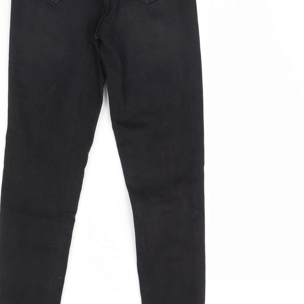 Brand and care label for Denim & Co. women’s blue denim skinny jeans, size UK 8, 28-inch leg