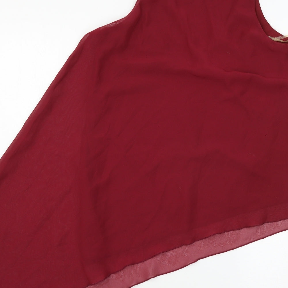 Brand and care label for Blue Vanilla women’s red basic blouse, size S