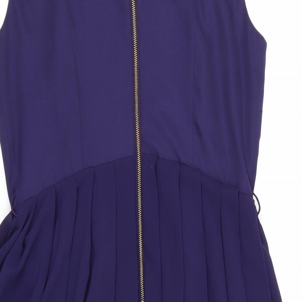 Brand and care label for Next women’s purple floral tank dress, size UK 10