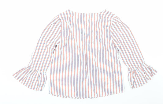 Papaya Womens White Striped Basic T-Shirt Size 10