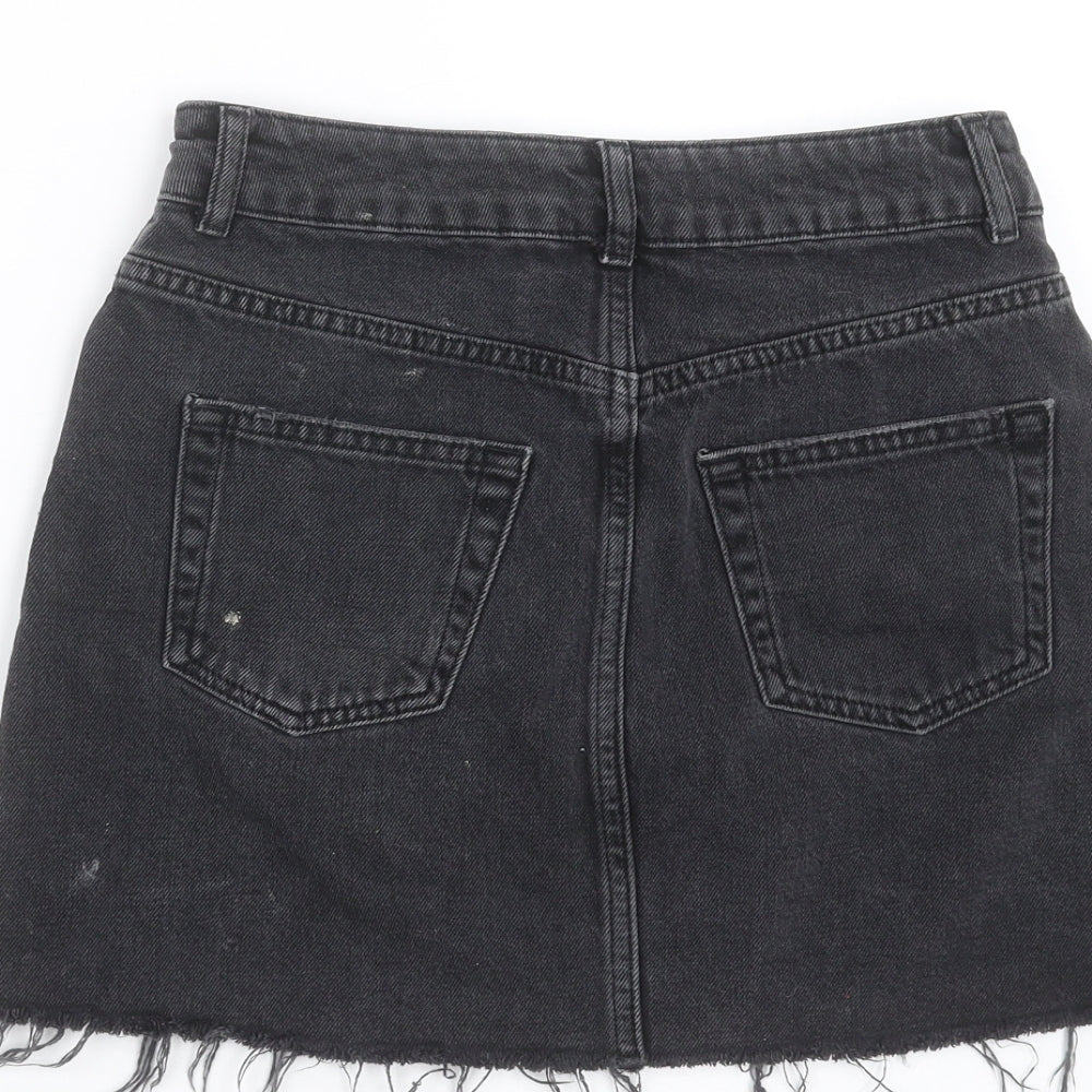 Topshop Womens Grey Denim Mini Skirt Size 6 - Distressed hem