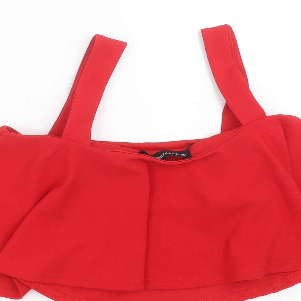 Womens UK Size 8 PRETTYLITTLETHING Red Cropped Blouse