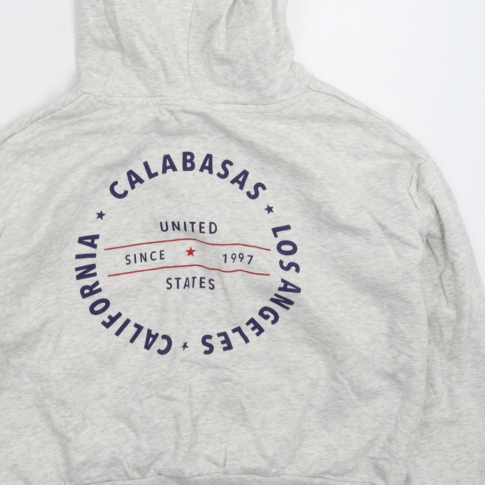 Brand and care label for Divided women’s grey pullover hoodie, size L