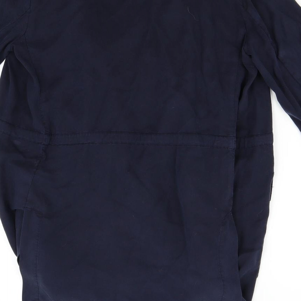 Brand and care label for Zara women’s blue jacket, size M