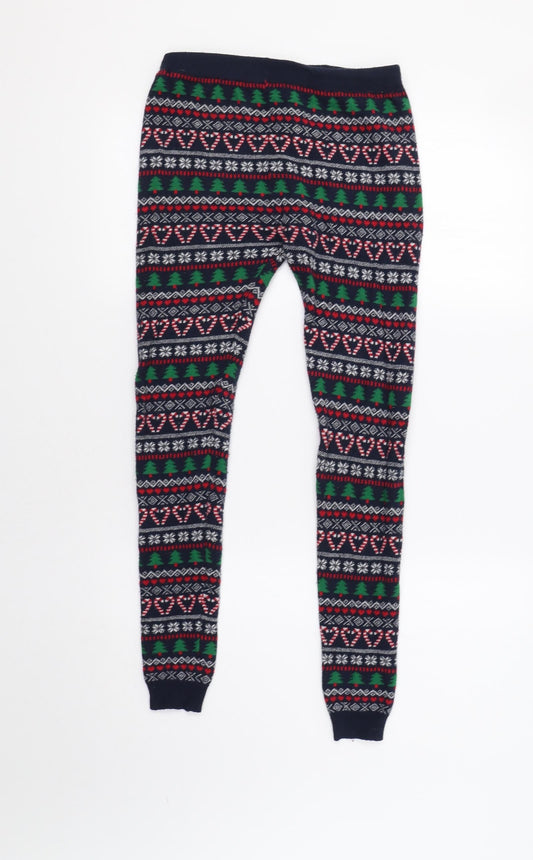 Additional front view of Primark women’s blue fair isle harem leggings, size UK 8, 27-inch leg
