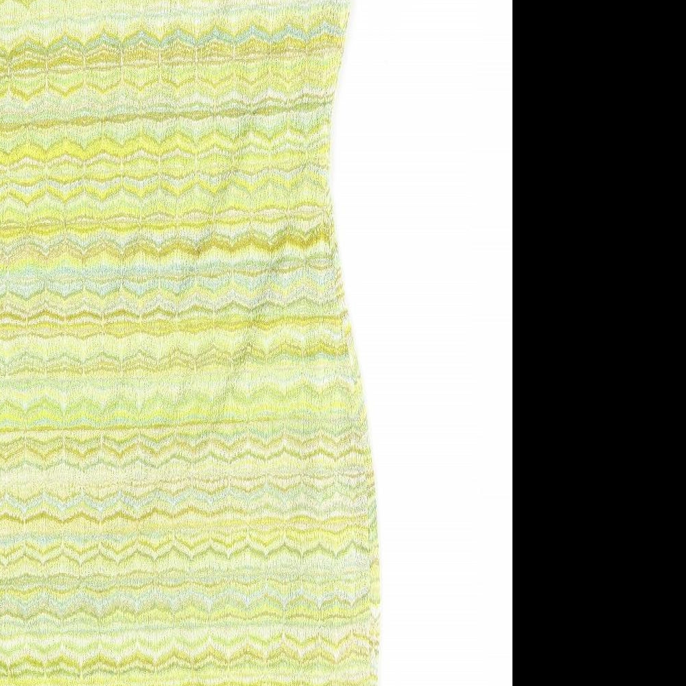 Brand and care label for H&M women’s green striped sheath, size XS