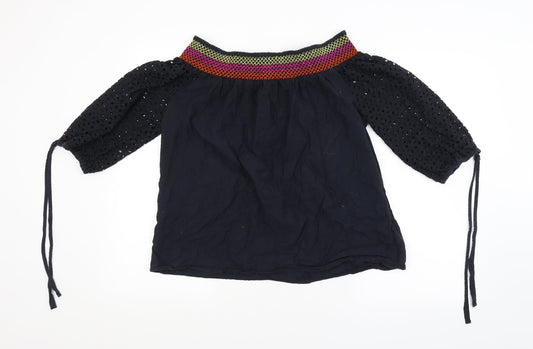 Womens UK Size 14 Papaya Black Basic Blouse