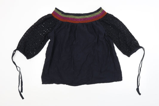 Papaya Womens Black Striped Basic Blouse Size 14