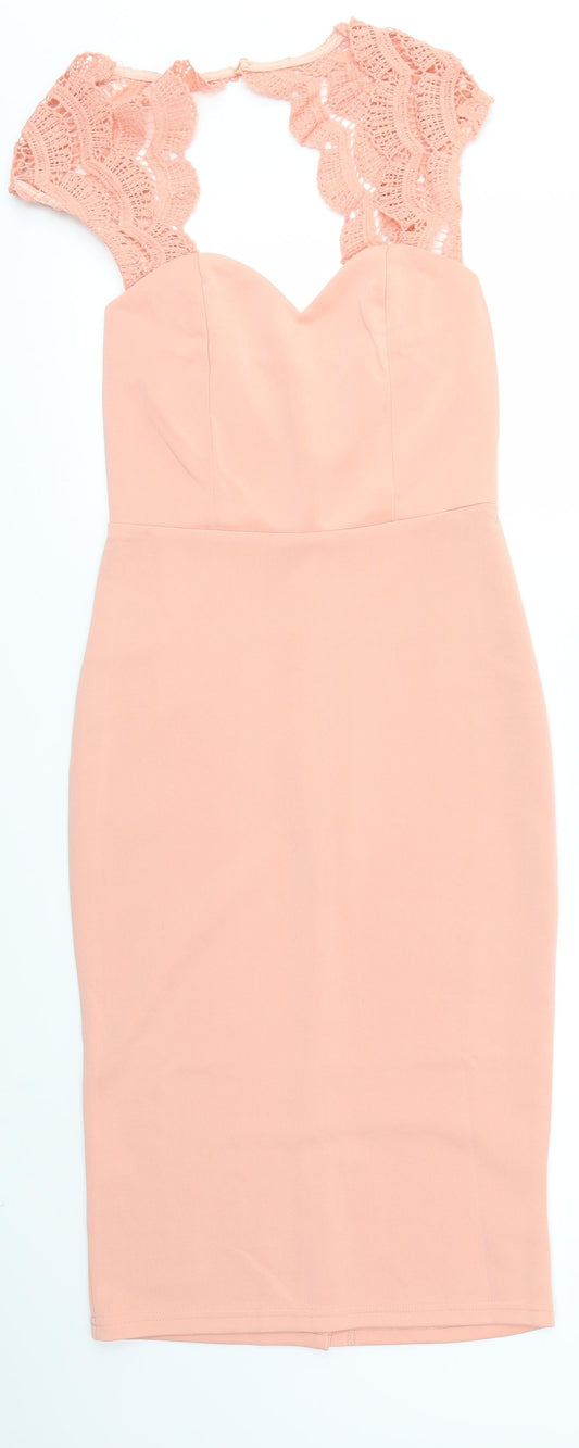 Additional front view of Club L women’s pink bodycon, size UK 6