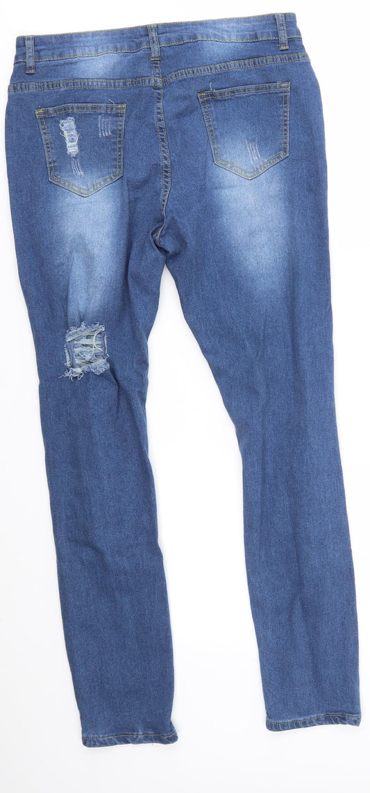 Back view of SHEIN women’s blue skinny jeans, size L, 29-inch leg