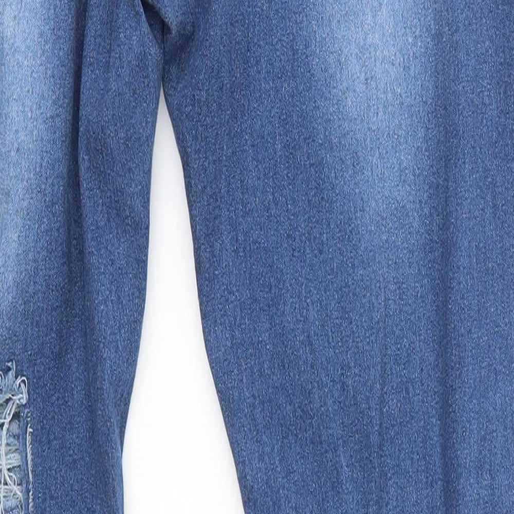 Brand and care label for SHEIN women’s blue skinny jeans, size L, 29-inch leg