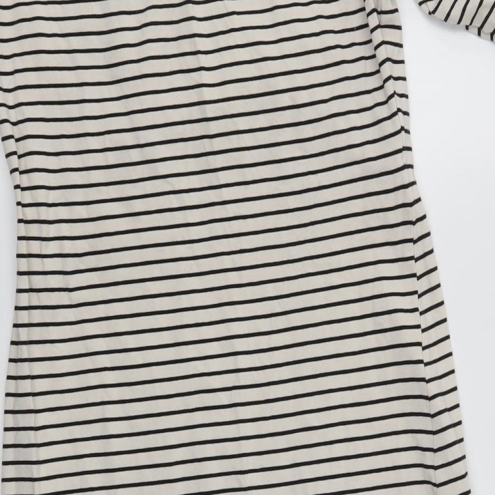 Brand and care label for H&M women’s multicoloured striped t-shirt dress, size M