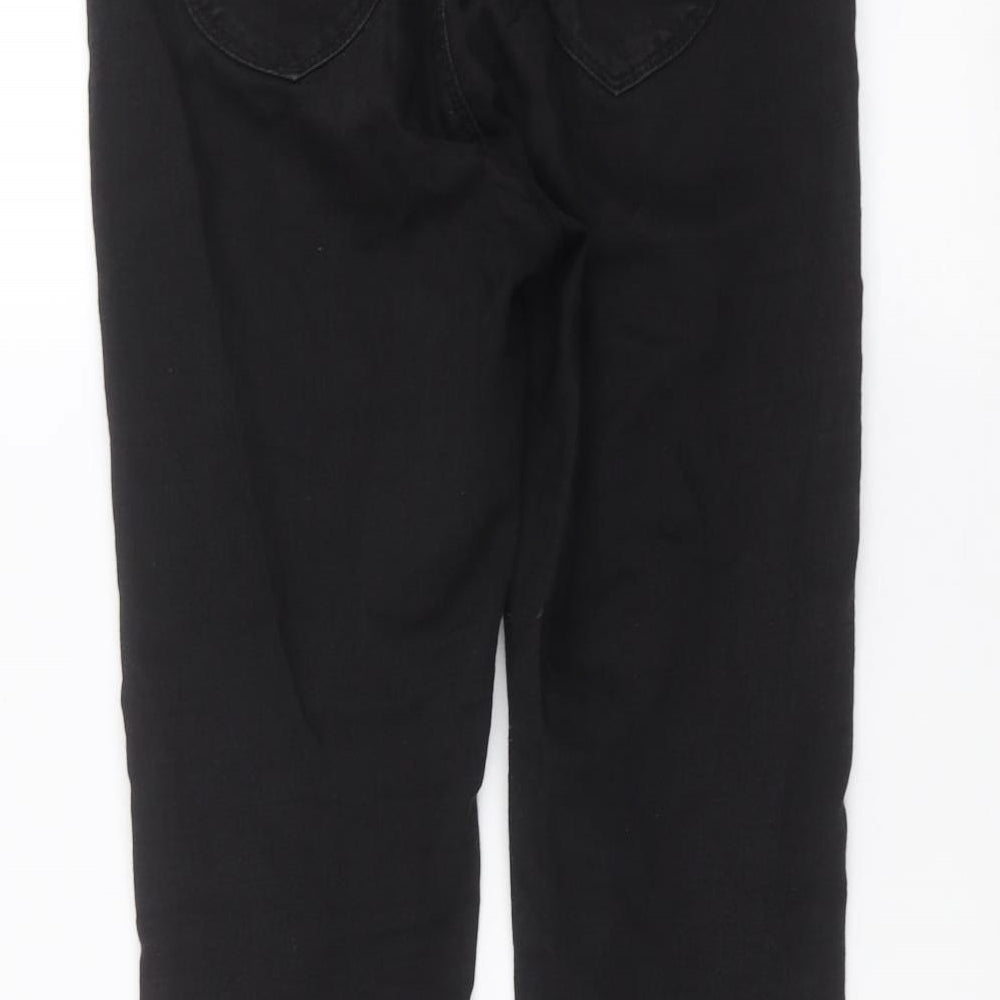Brand and care label for Dorothy Perkins women’s black skinny jeans, size UK 8, 27-inch leg